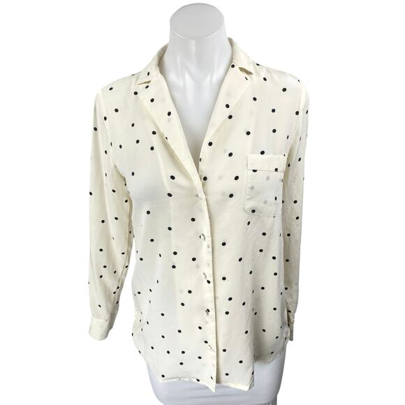 Sezane 100% Silk Cream White Polka Dot Button Down Long Sleeve Blouse Top Size 4 - Picture 1 of 4